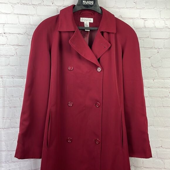 Preston & York Long Red Double-Breasted Trench Coat.  Women's Size 12. - Picture 1 of 10